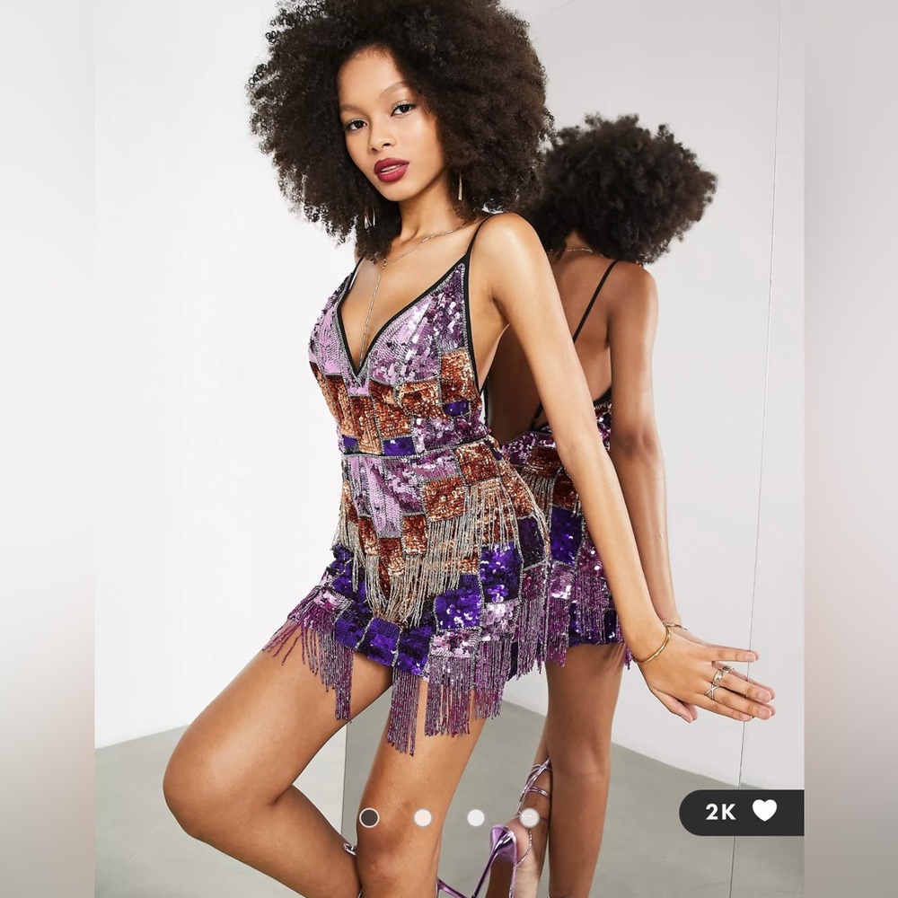 ASOS Edition blocked chevron sequin fringe dress